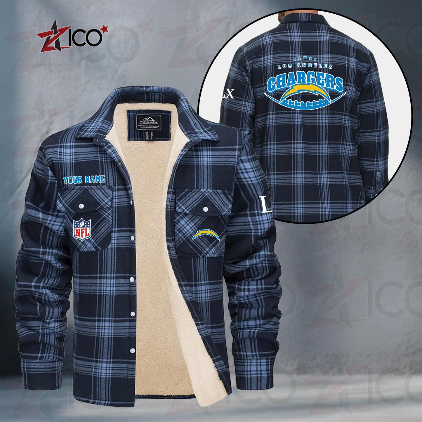 Los Angeles Chargers Fleece Flannel Plaid Jacket MN18