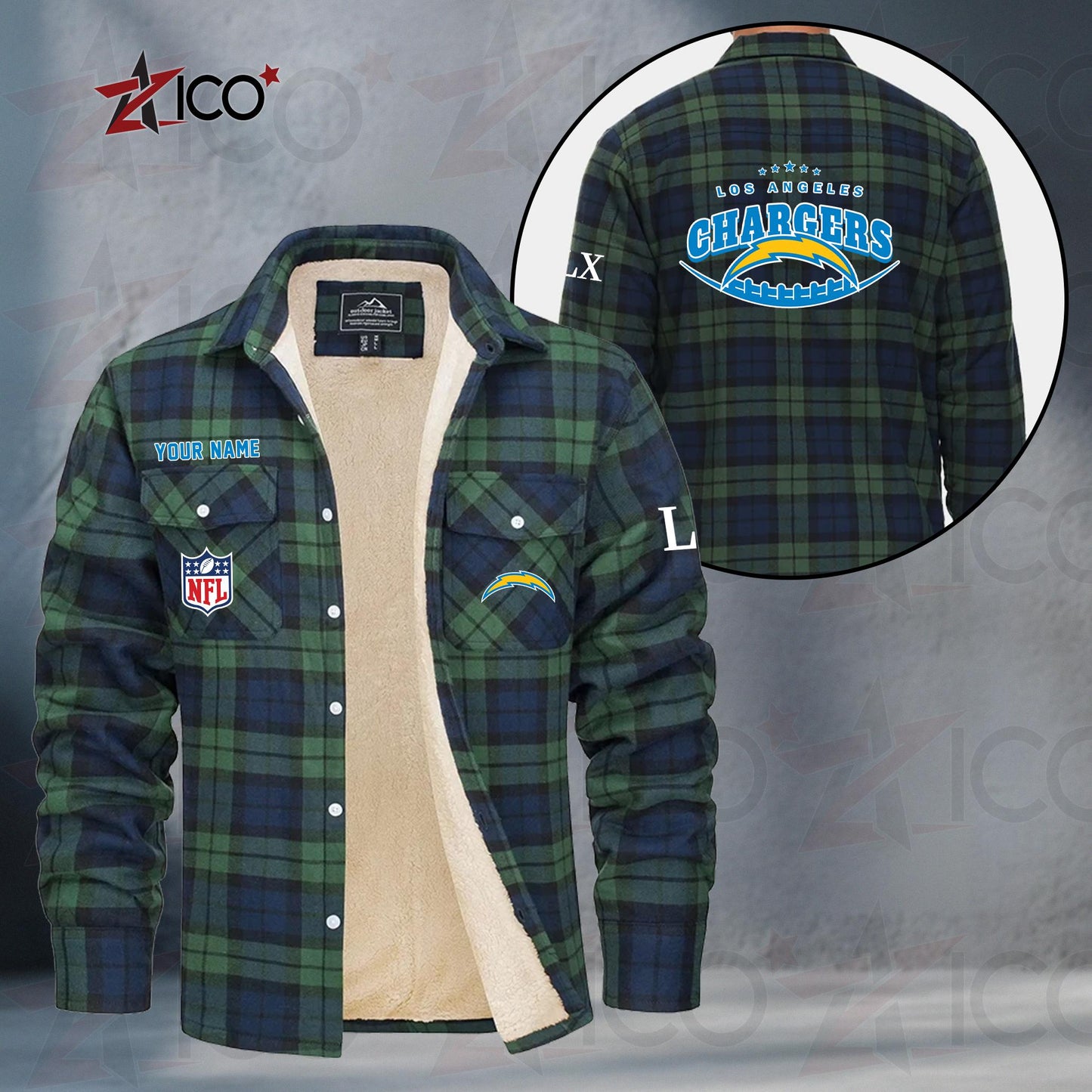 Los Angeles Chargers Fleece Flannel Plaid Jacket MN18