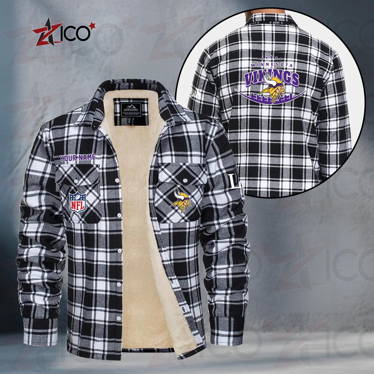 Minnesota Vikings Fleece Flannel Plaid Jacket MN21