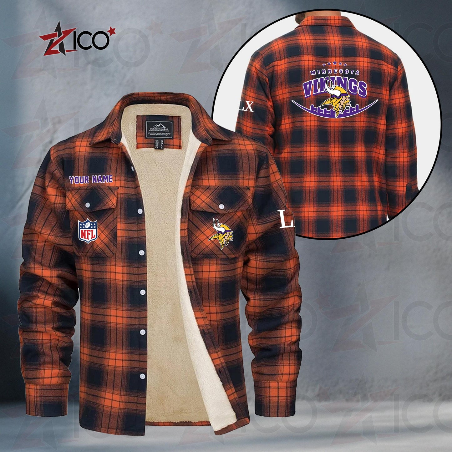 Minnesota Vikings Fleece Flannel Plaid Jacket MN21