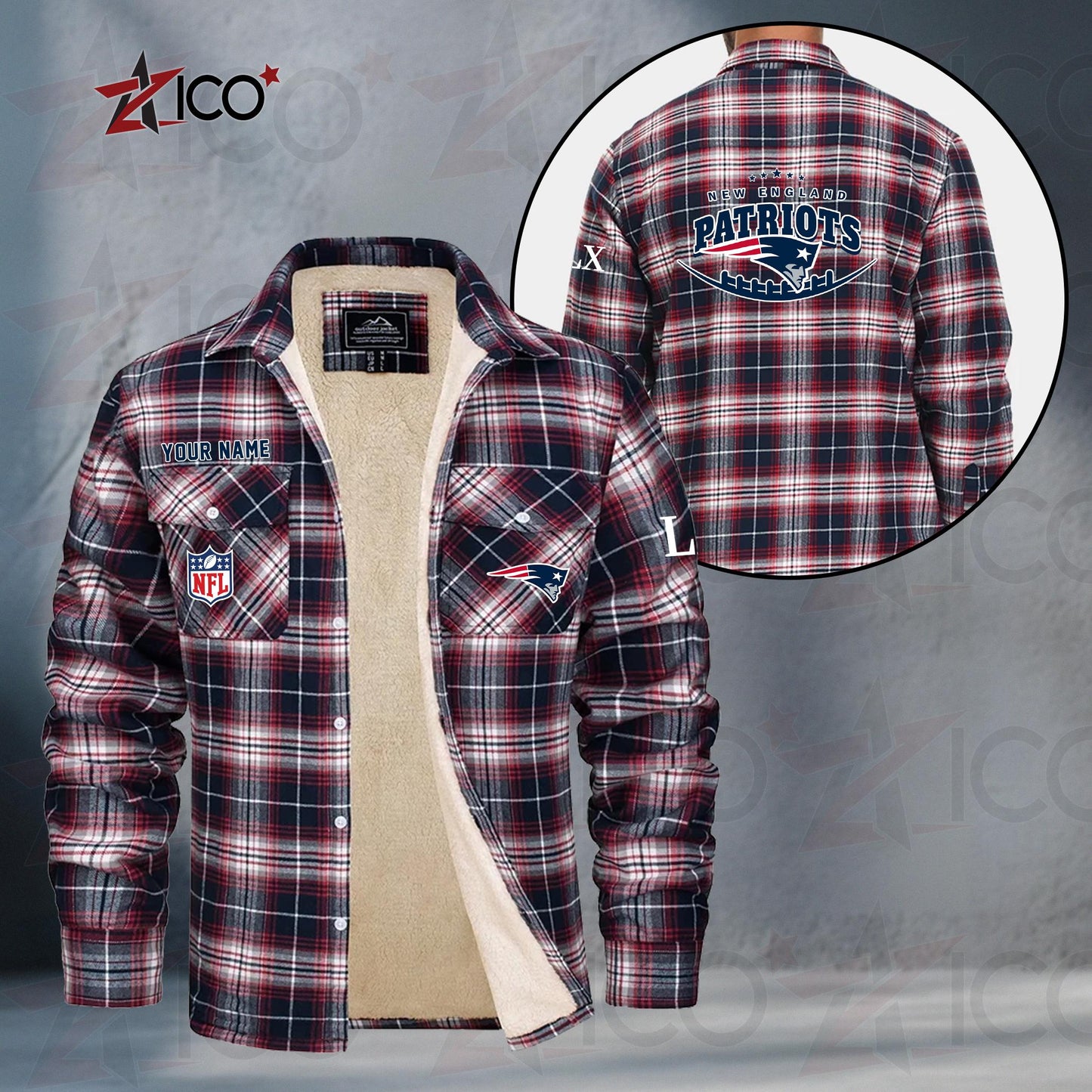 New England Patriots Fleece Flannel Plaid Jacket MN22