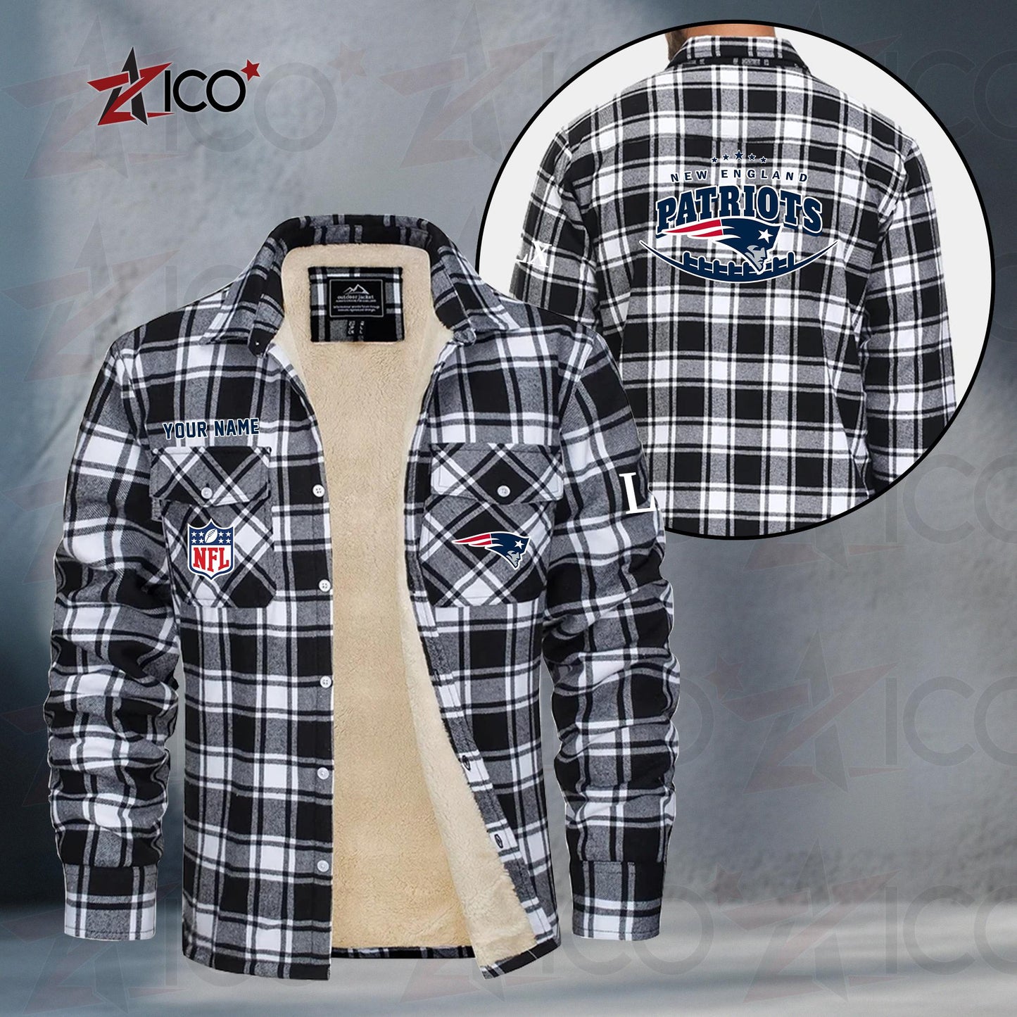 New England Patriots Fleece Flannel Plaid Jacket MN22