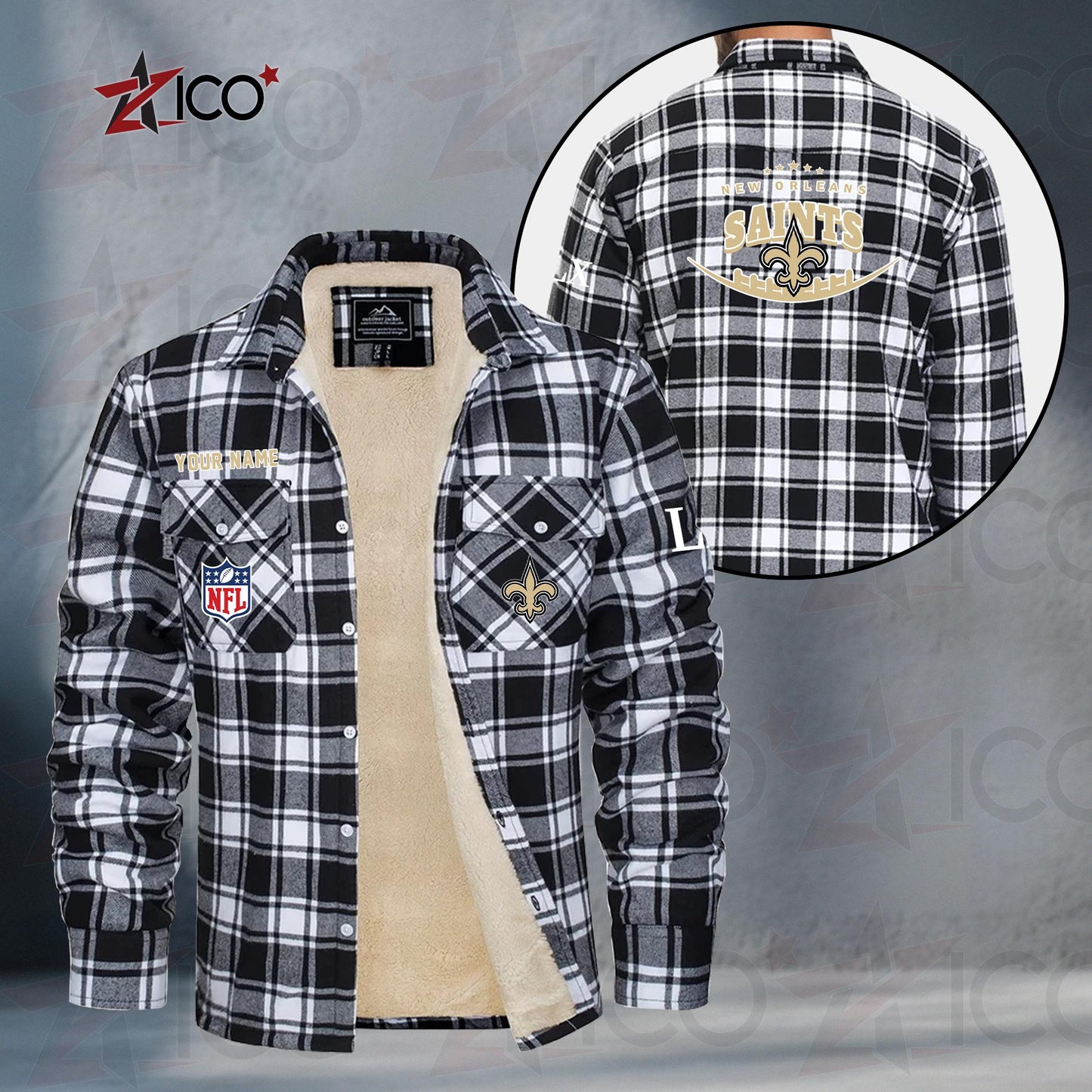 New Orleans Saints Fleece Flannel Plaid Jacket MN23