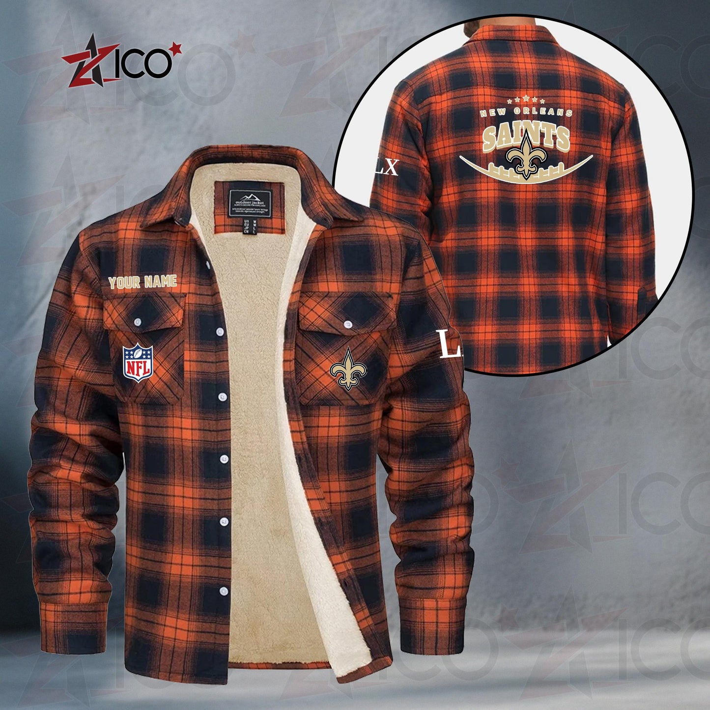 New Orleans Saints Fleece Flannel Plaid Jacket MN23