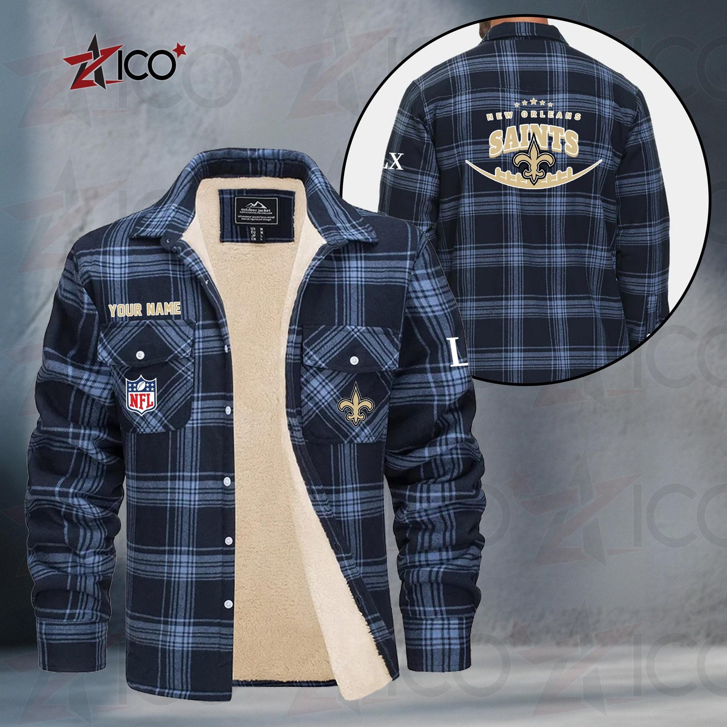 New Orleans Saints Fleece Flannel Plaid Jacket MN23