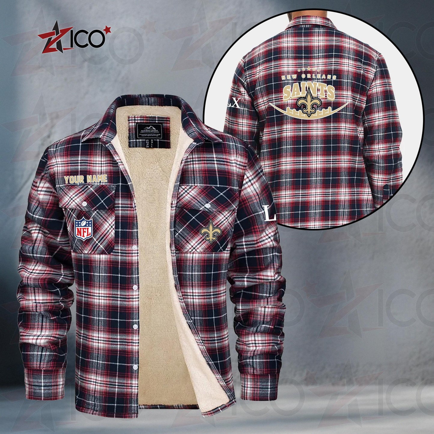 New Orleans Saints Fleece Flannel Plaid Jacket MN23