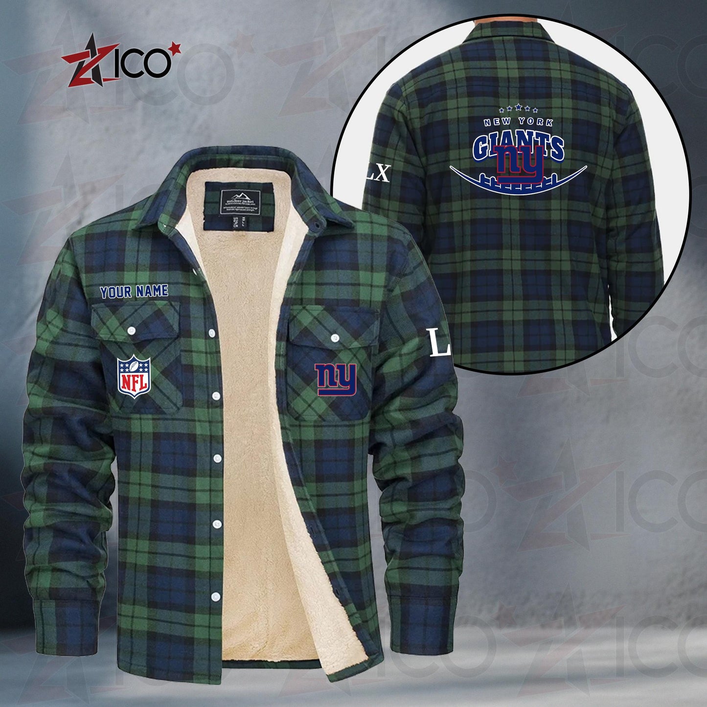 New York Giants Fleece Flannel Plaid Jacket MN24