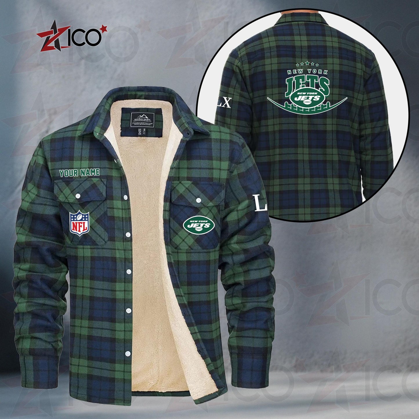 New York Jets Fleece Flannel Plaid Jacket MN25