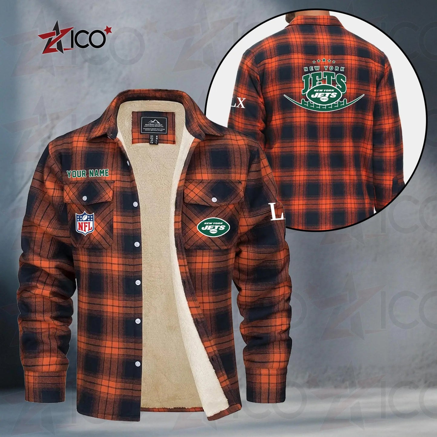 New York Jets Fleece Flannel Plaid Jacket MN25