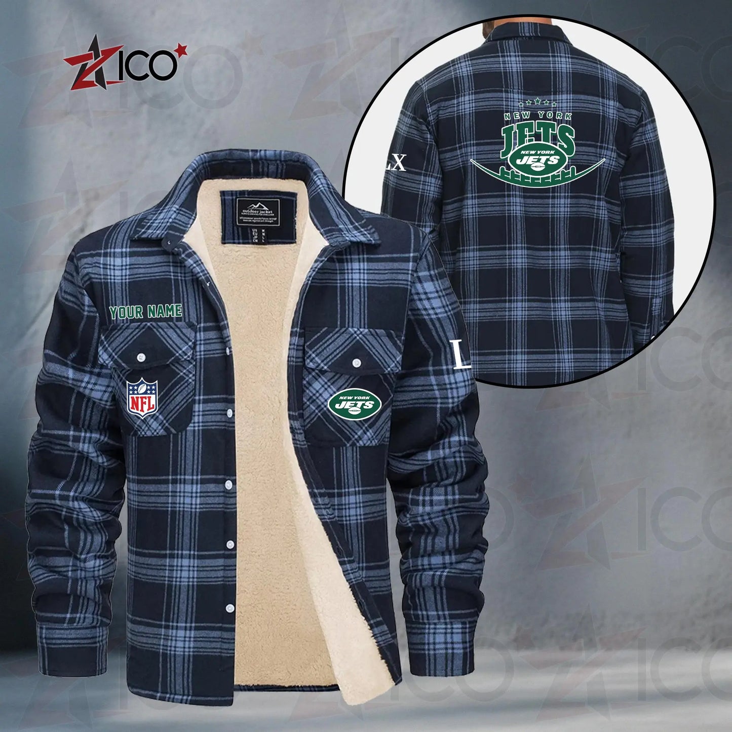 New York Jets Fleece Flannel Plaid Jacket MN25