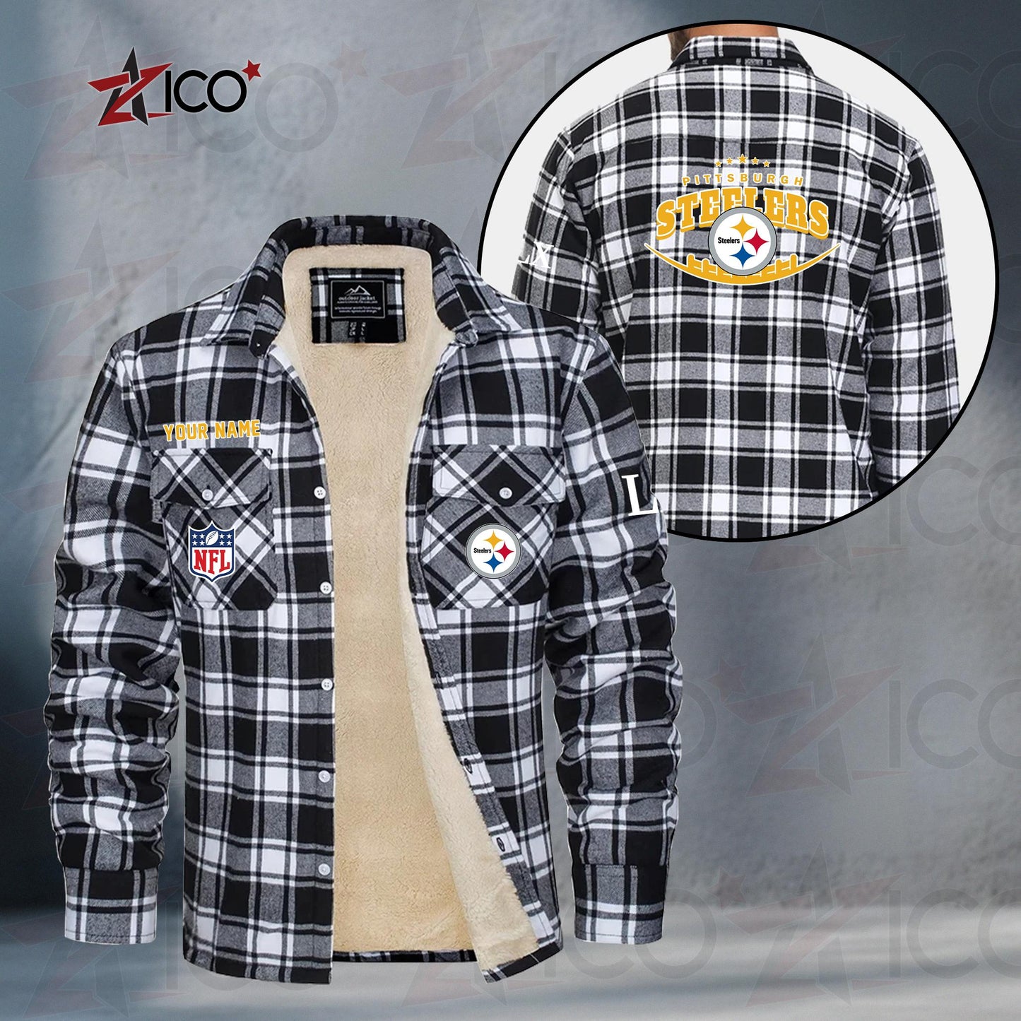 Pittsburgh Steelers Fleece Flannel Plaid Jacket MN27