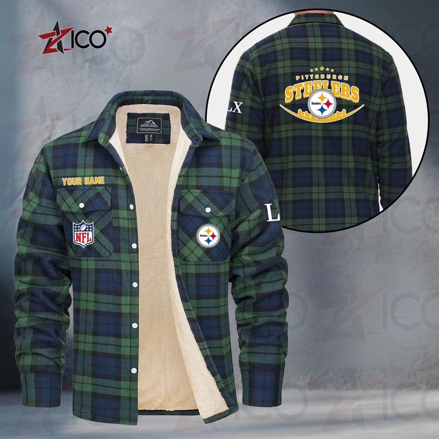 Pittsburgh Steelers Fleece Flannel Plaid Jacket MN27