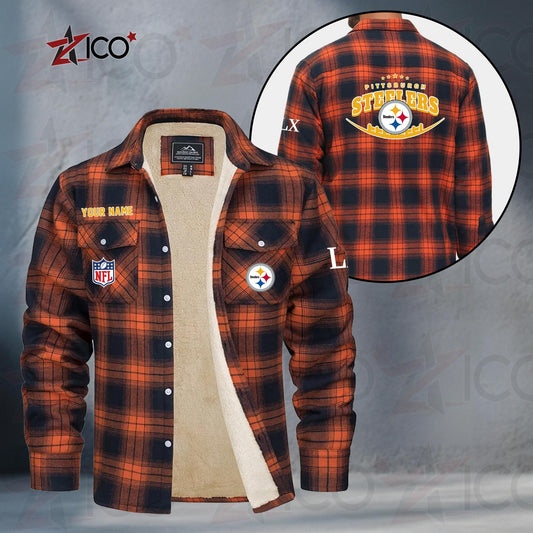 Pittsburgh Steelers Fleece Flannel Plaid Jacket MN27