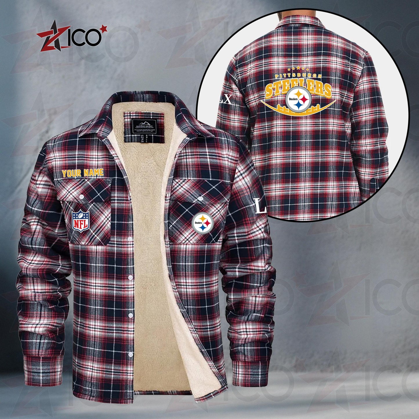 Pittsburgh Steelers Fleece Flannel Plaid Jacket MN27