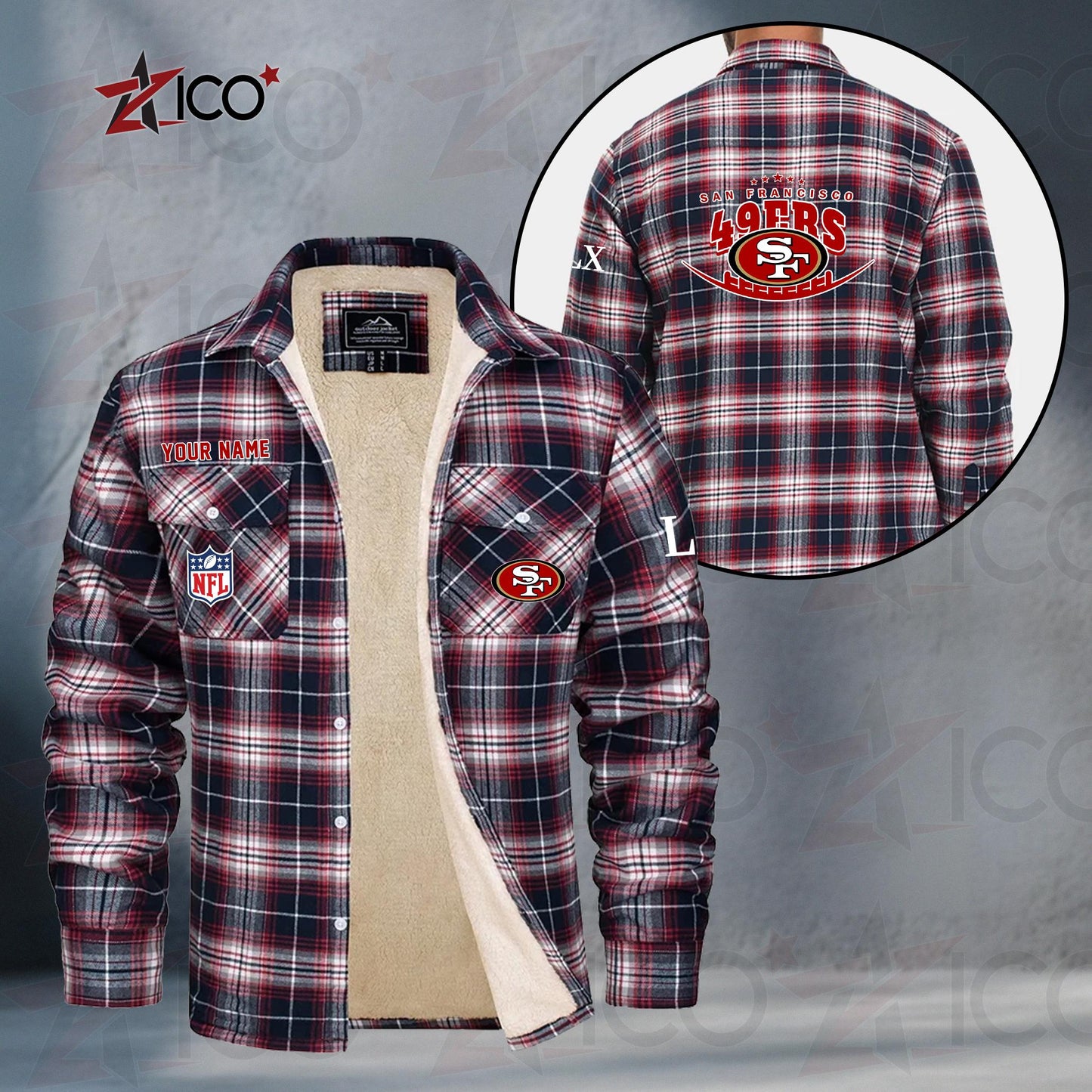 San Francisco 49ers Fleece Flannel Plaid Jacket MN28