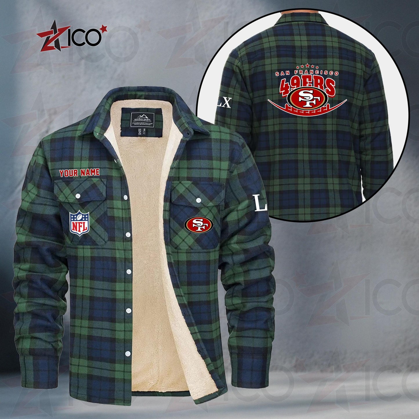 San Francisco 49ers Fleece Flannel Plaid Jacket MN28