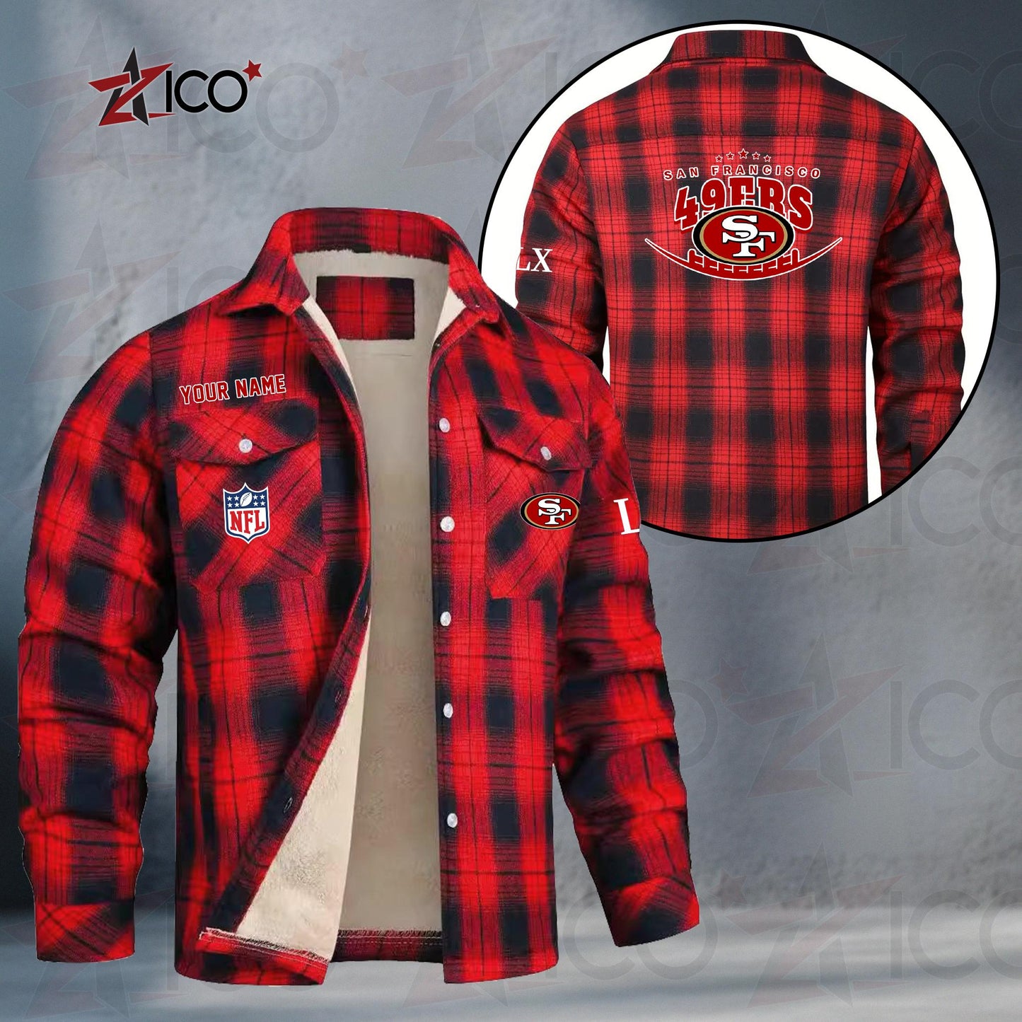 San Francisco 49ers Fleece Flannel Plaid Jacket MN28