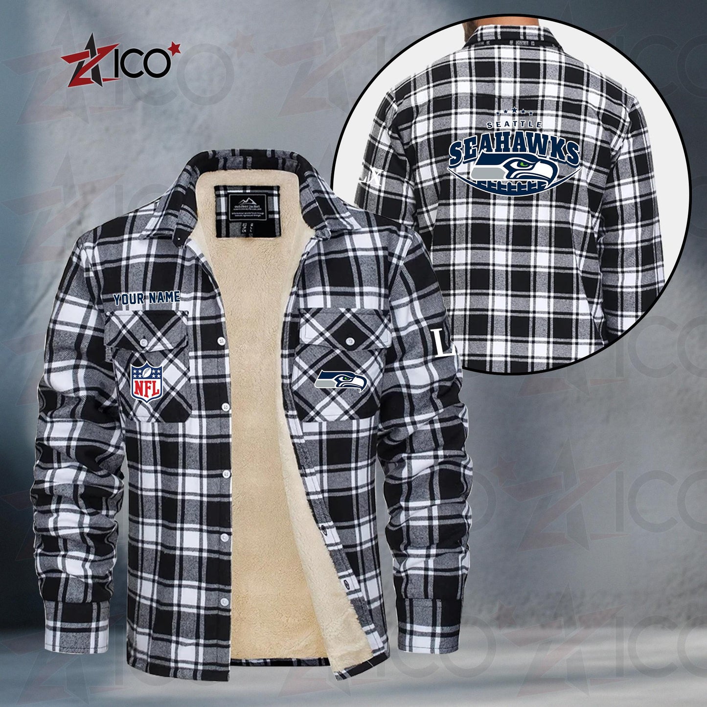 Seattle Seahawks Fleece Flannel Plaid Jacket MN29