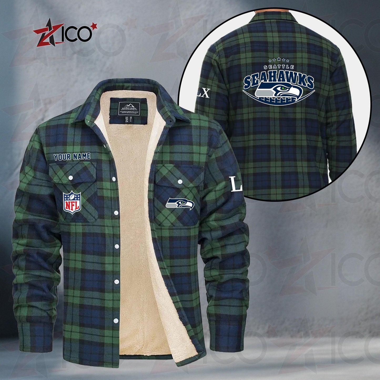 Seattle Seahawks Fleece Flannel Plaid Jacket MN29