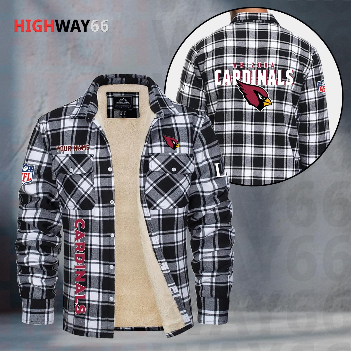 Arizona Cardinals Fleece Flannel Plaid Jacket MN65