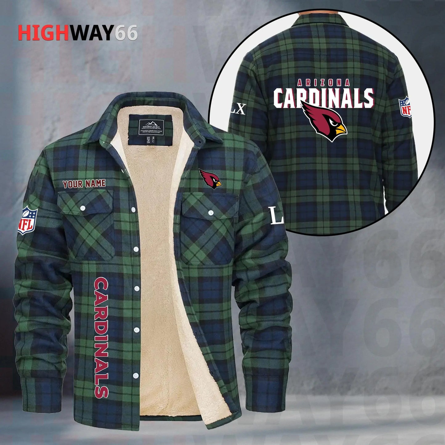 Arizona Cardinals Fleece Flannel Plaid Jacket MN65