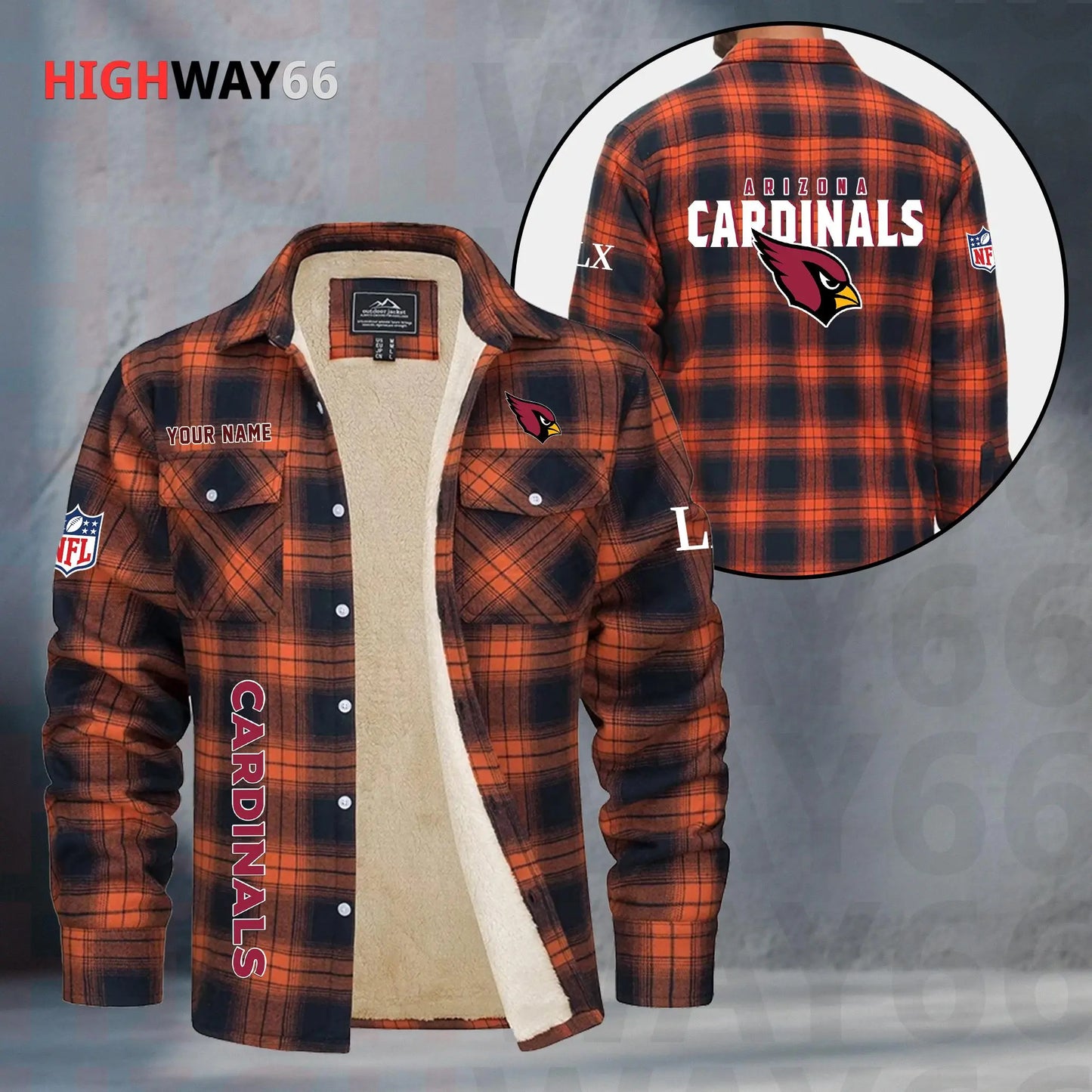 Arizona Cardinals Fleece Flannel Plaid Jacket MN65
