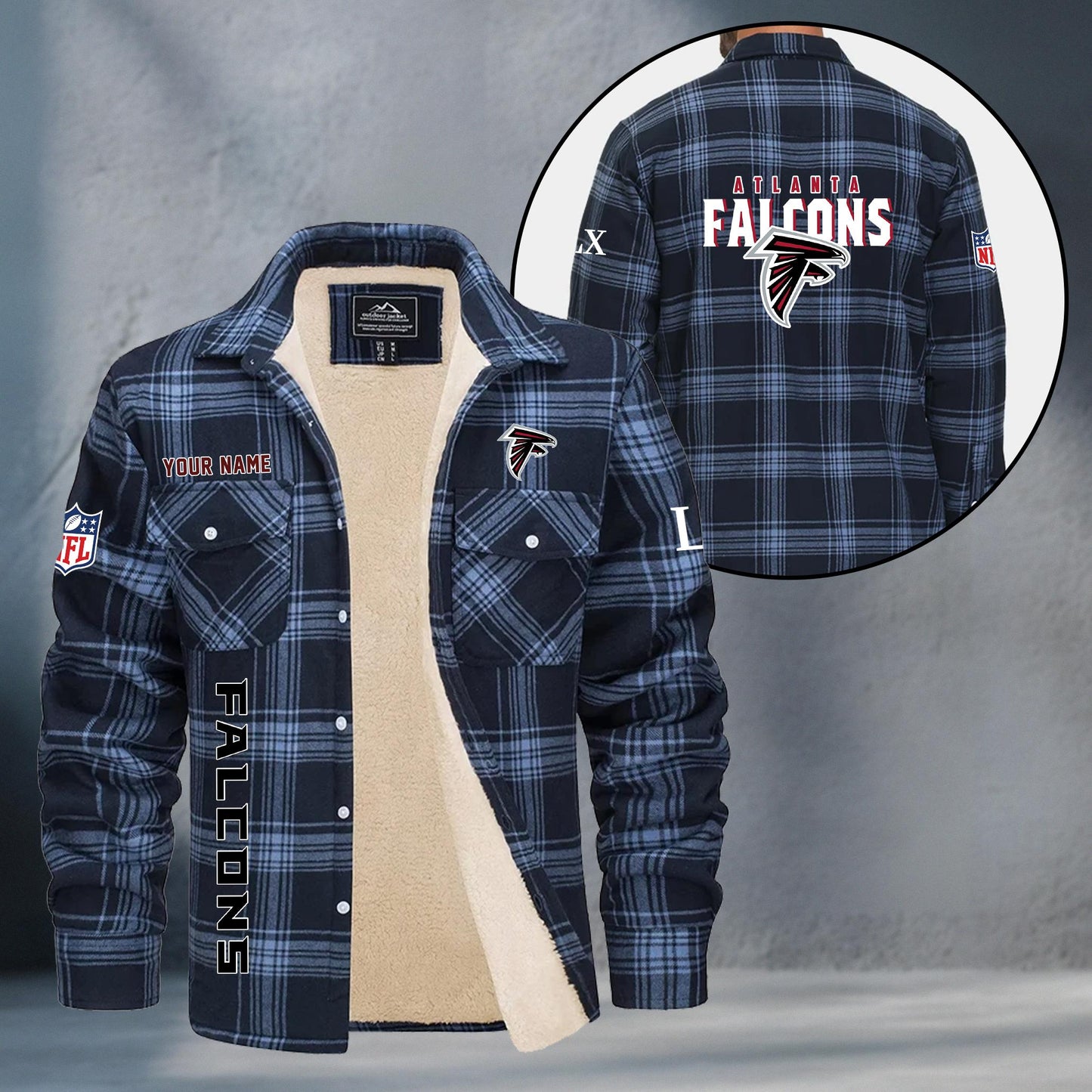 Atlanta Falcons Fleece Flannel Plaid Jacket MN66