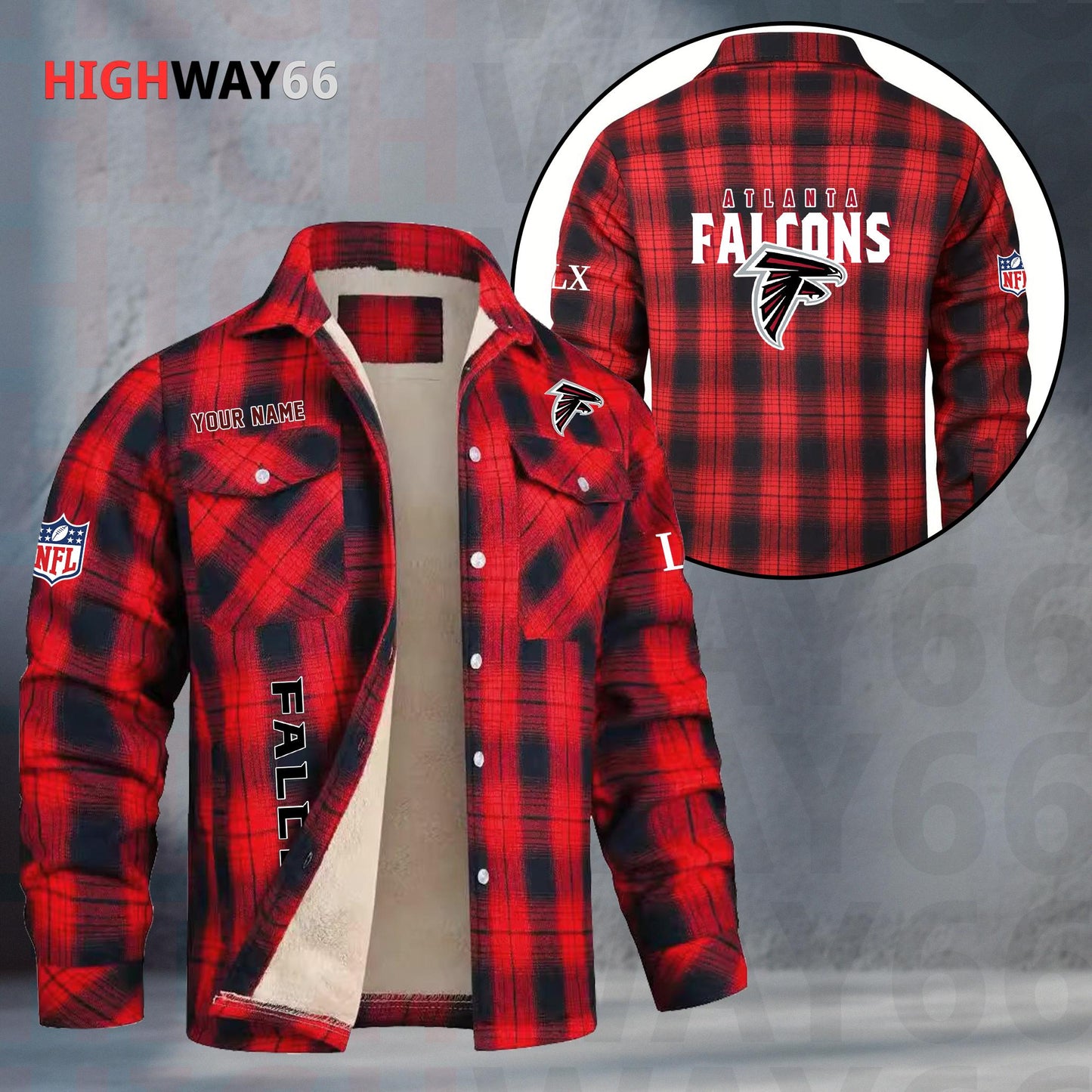 Atlanta Falcons Fleece Flannel Plaid Jacket MN66