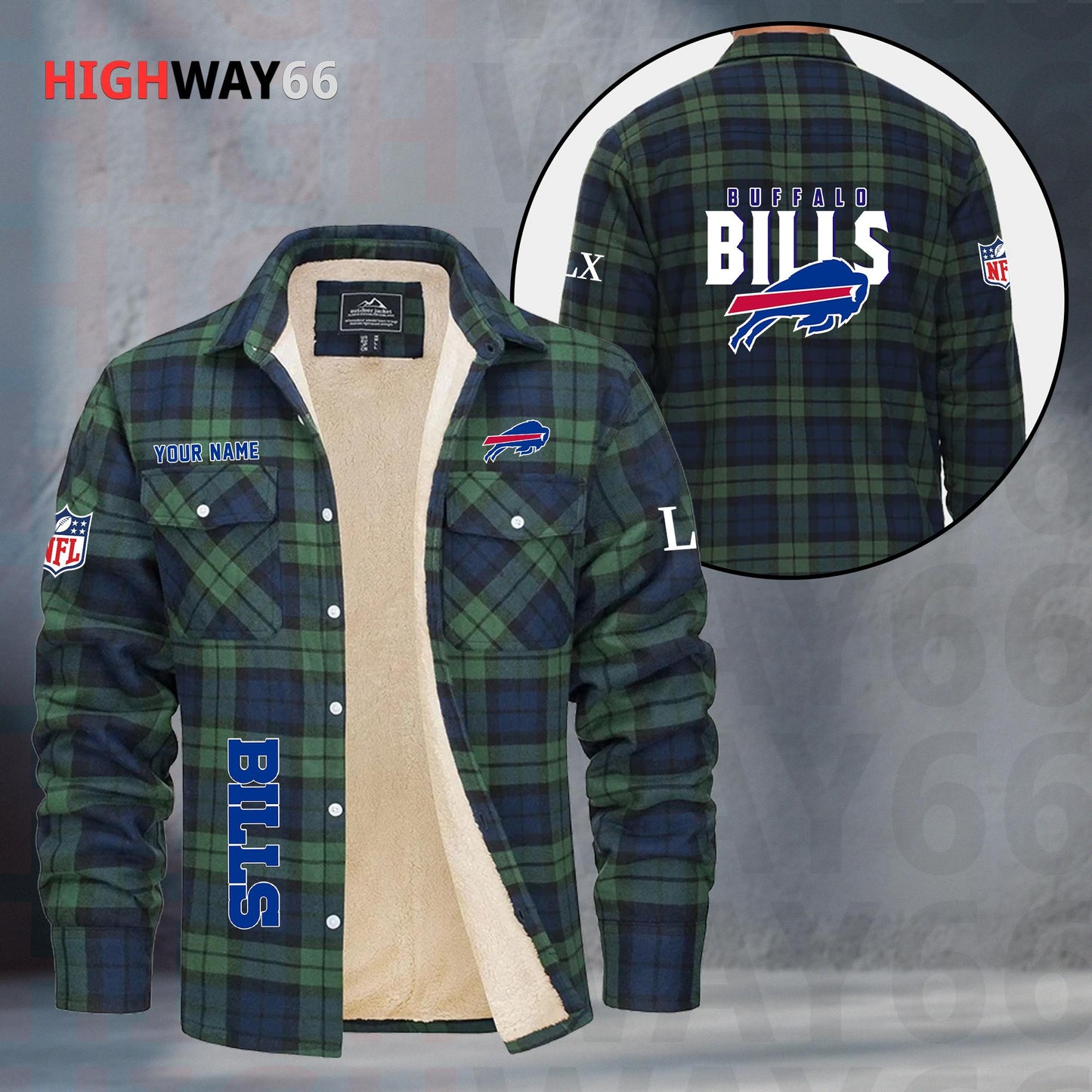 Buffalo Bills Fleece Flannel Plaid Jacket MN68