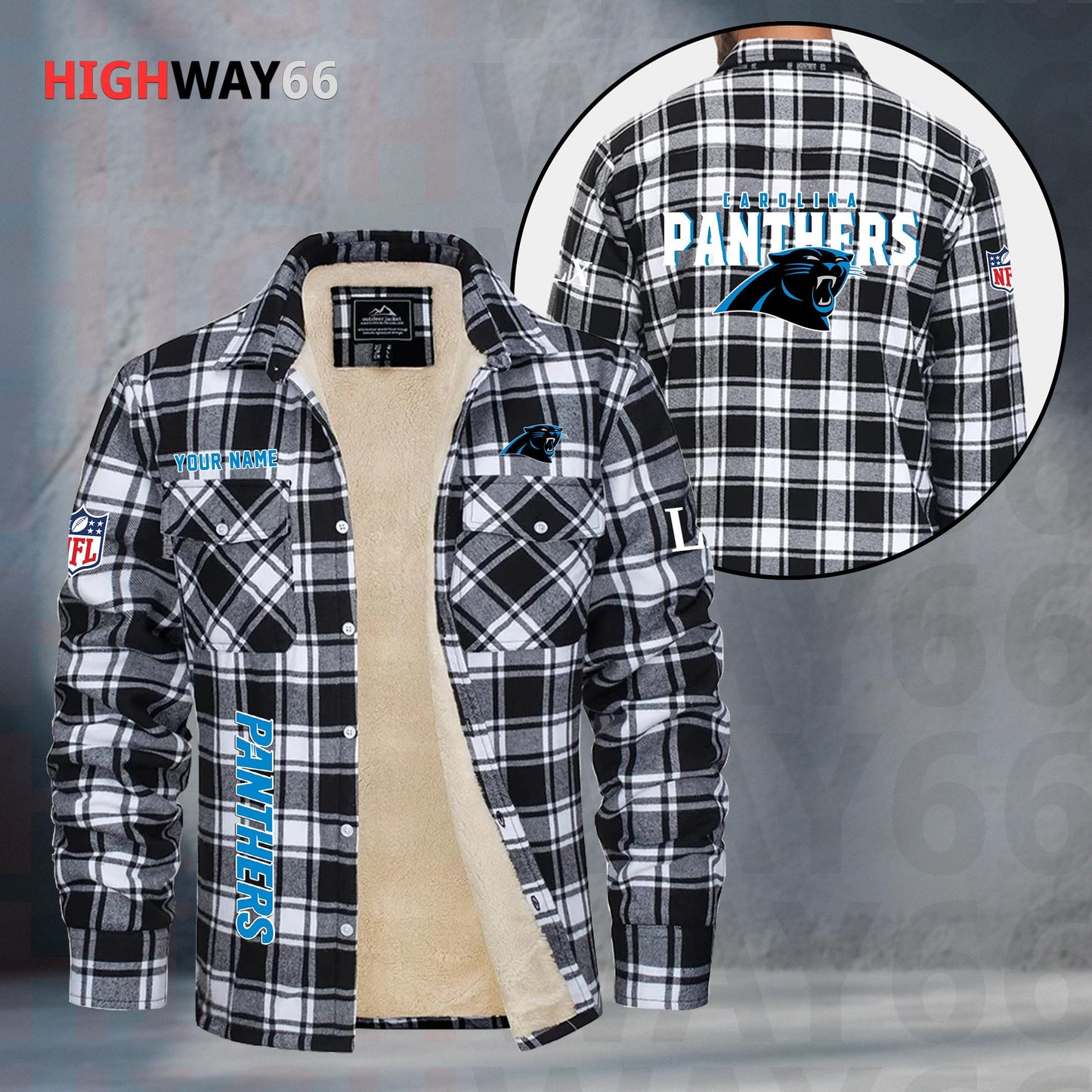 Carolina Panthers Fleece Flannel Plaid Jacket MN69