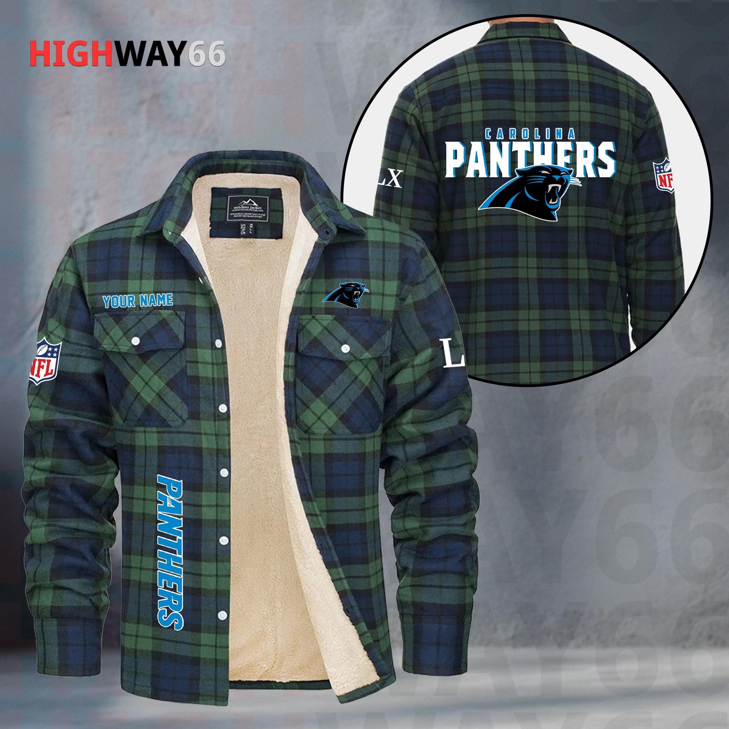 Carolina Panthers Fleece Flannel Plaid Jacket MN69