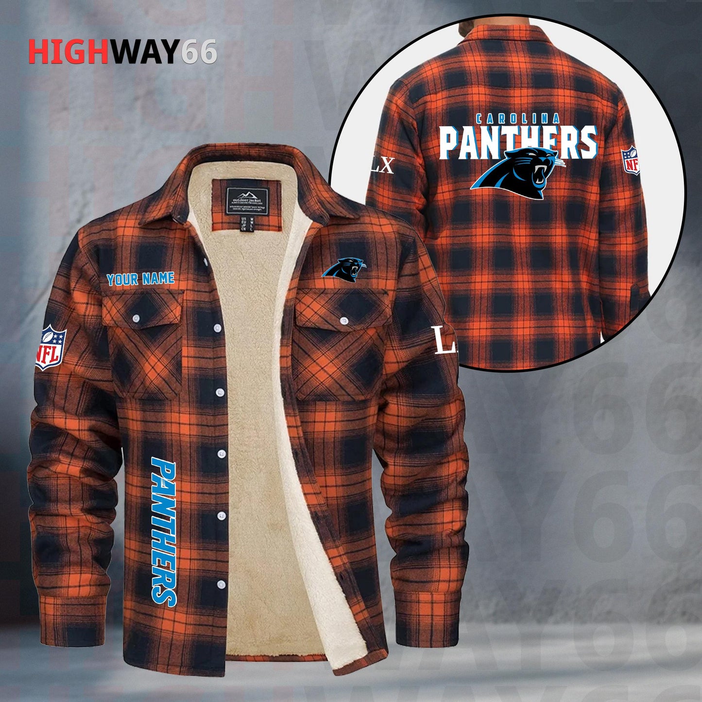 Carolina Panthers Fleece Flannel Plaid Jacket MN69