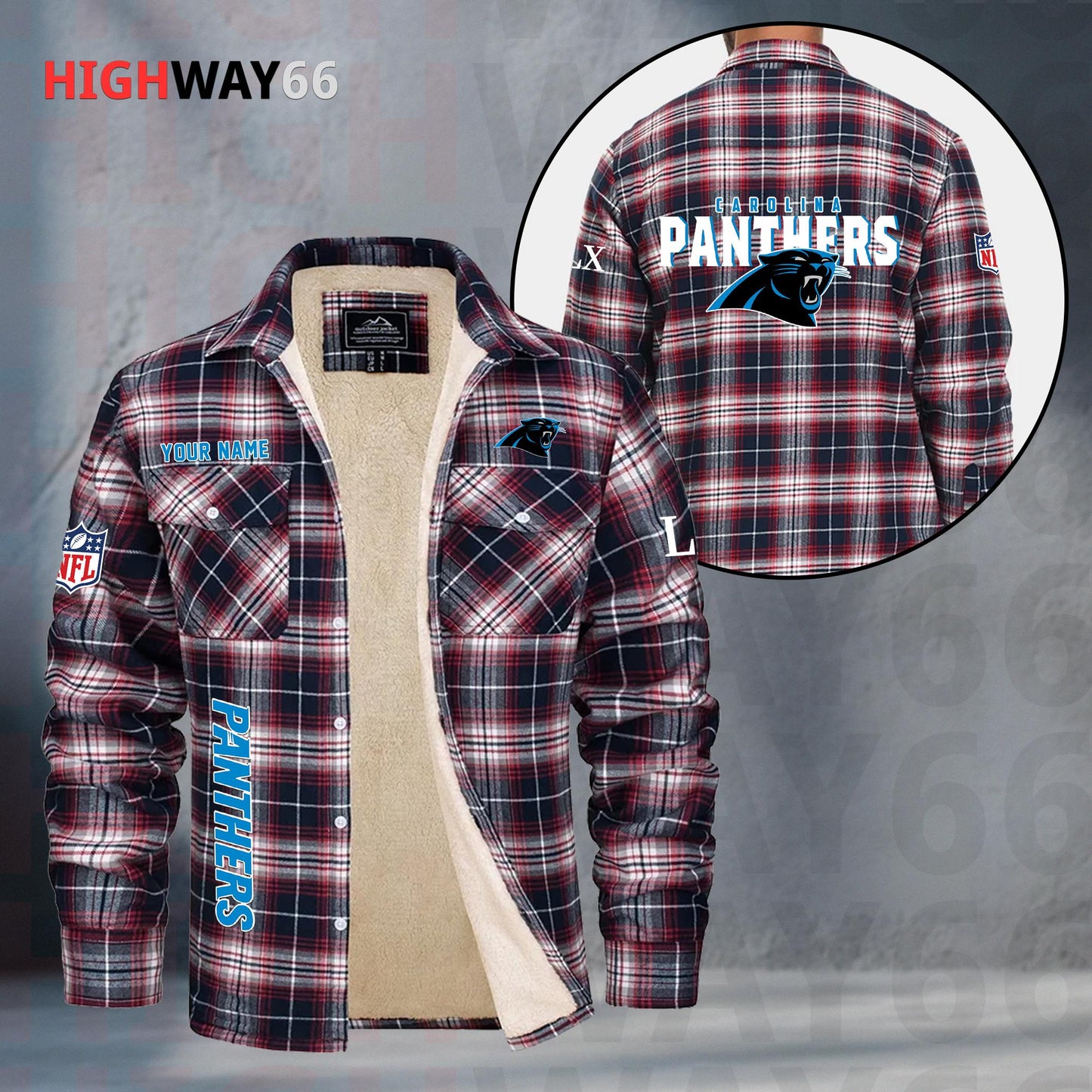 Carolina Panthers Fleece Flannel Plaid Jacket MN69