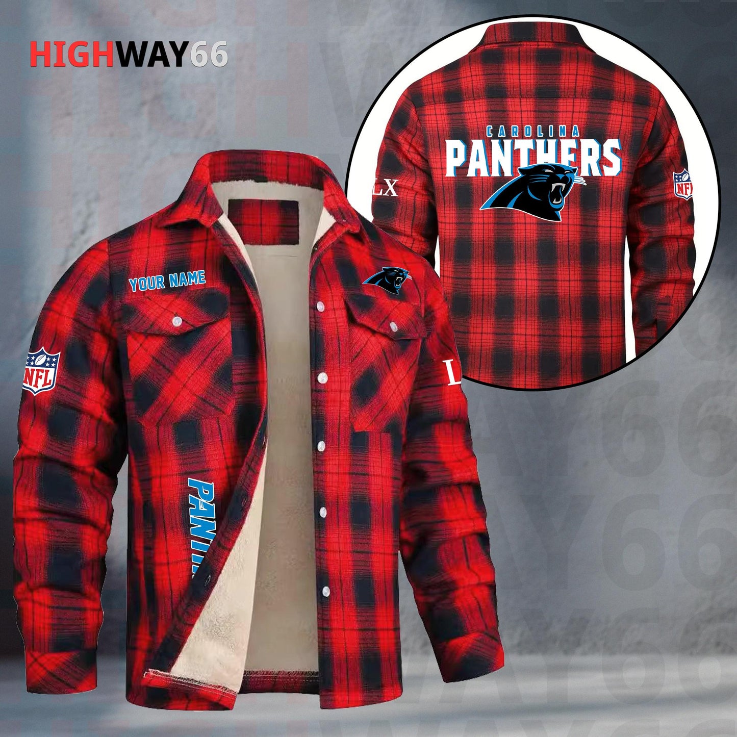 Carolina Panthers Fleece Flannel Plaid Jacket MN69