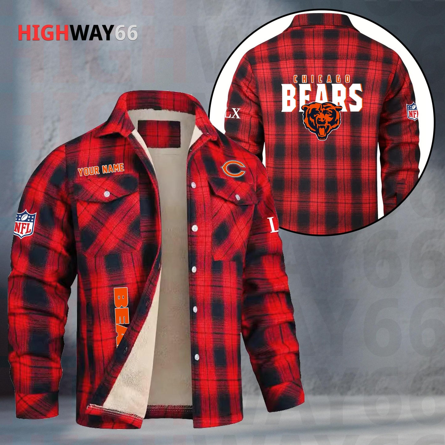 Chicago Bears Fleece Flannel Plaid Jacket MN70