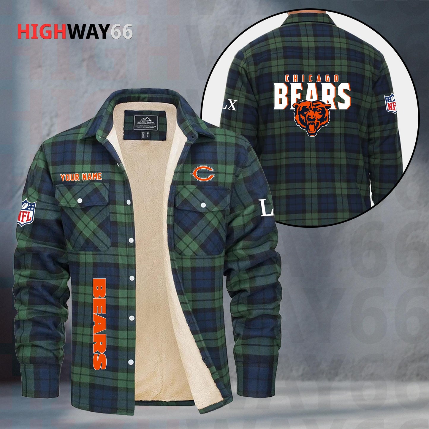 Chicago Bears Fleece Flannel Plaid Jacket MN70
