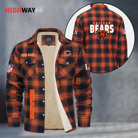 Chicago Bears Fleece Flannel Plaid Jacket MN70