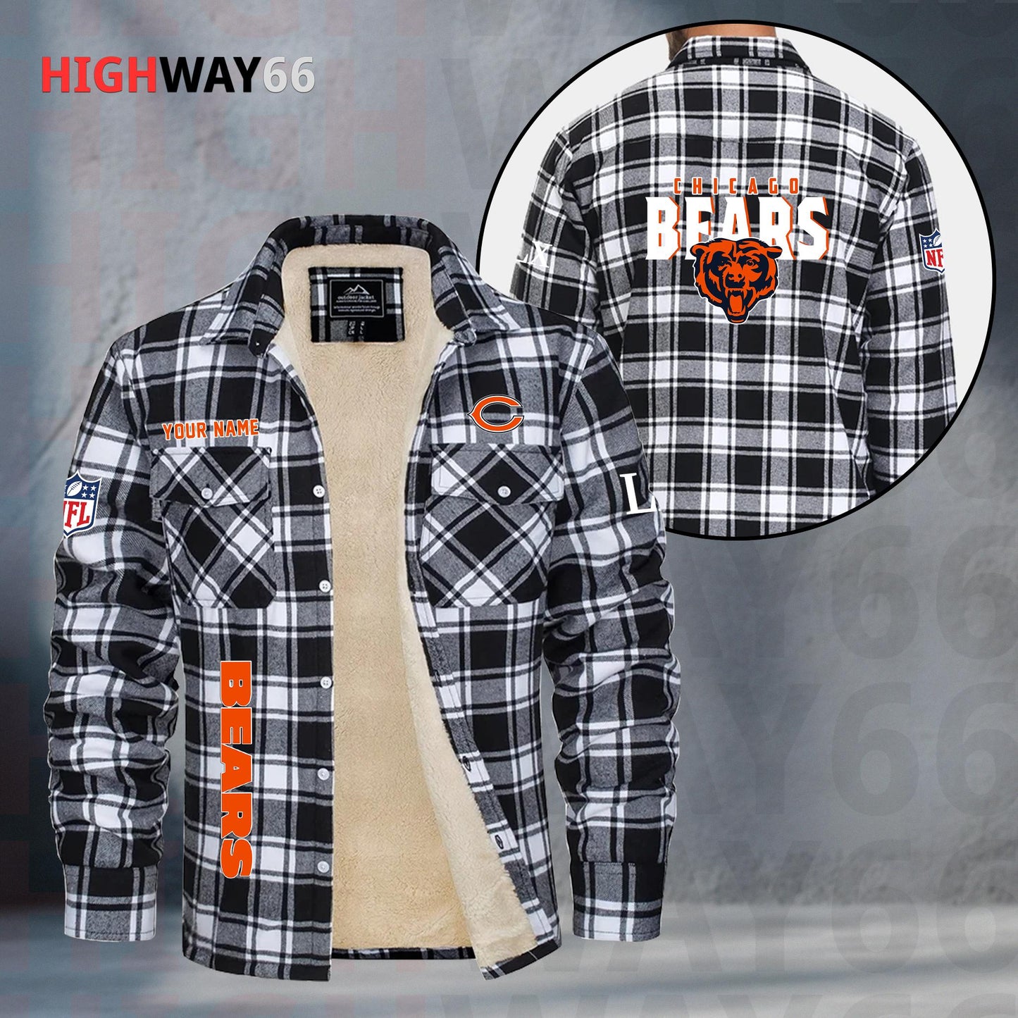 Chicago Bears Fleece Flannel Plaid Jacket MN70