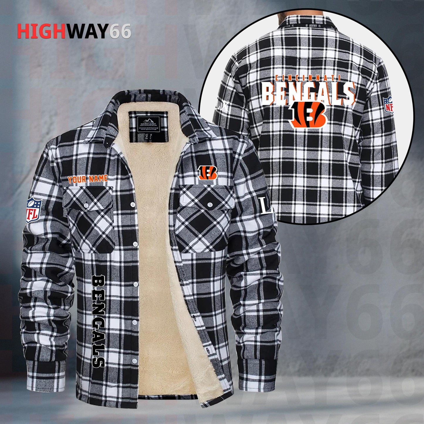 Cincinnati Bengals Fleece Flannel Plaid Jacket MN71