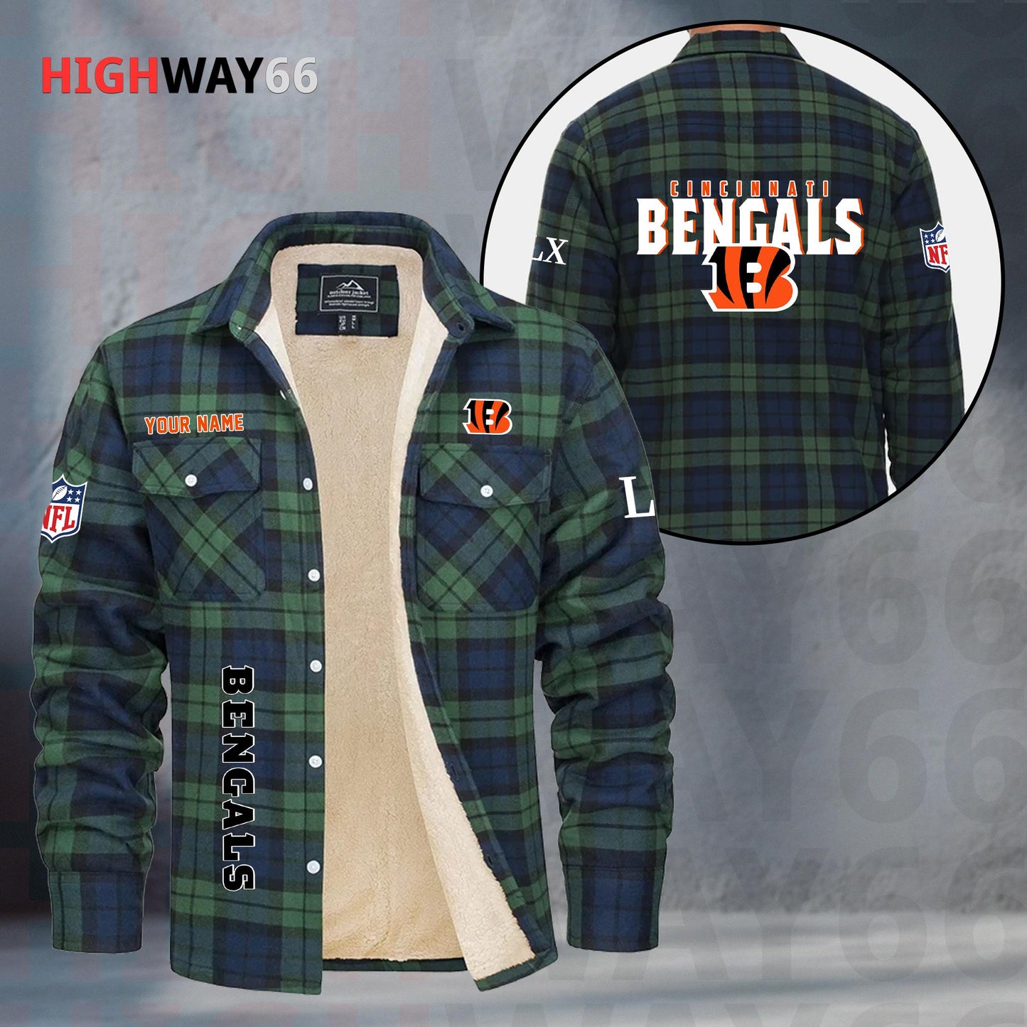 Cincinnati Bengals Fleece Flannel Plaid Jacket MN71