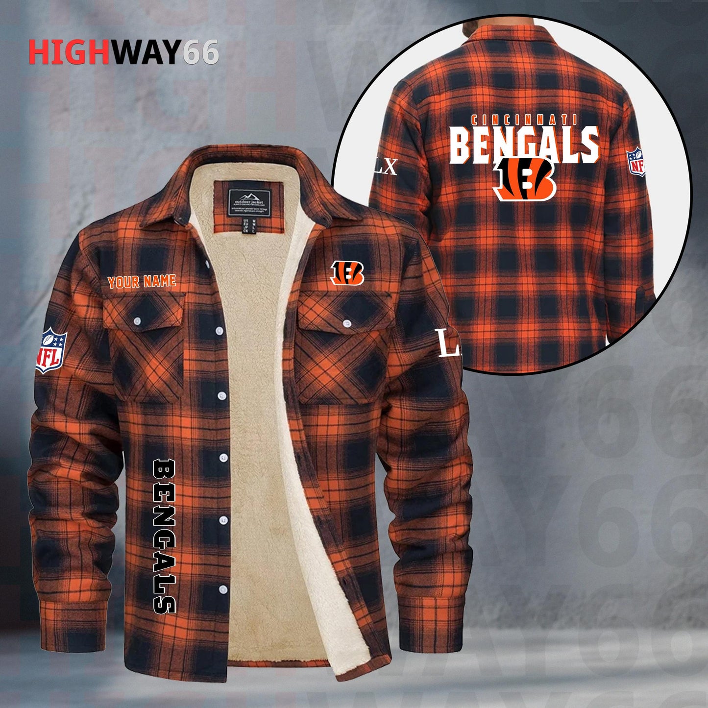 Cincinnati Bengals Fleece Flannel Plaid Jacket MN71