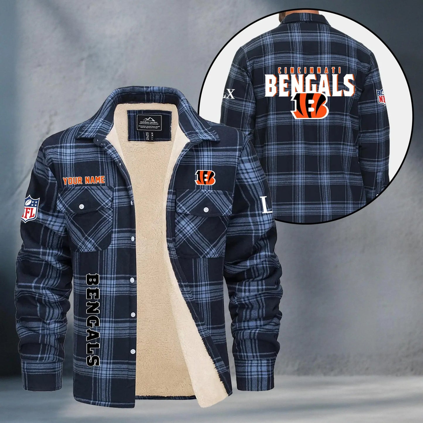 Cincinnati Bengals Fleece Flannel Plaid Jacket MN71