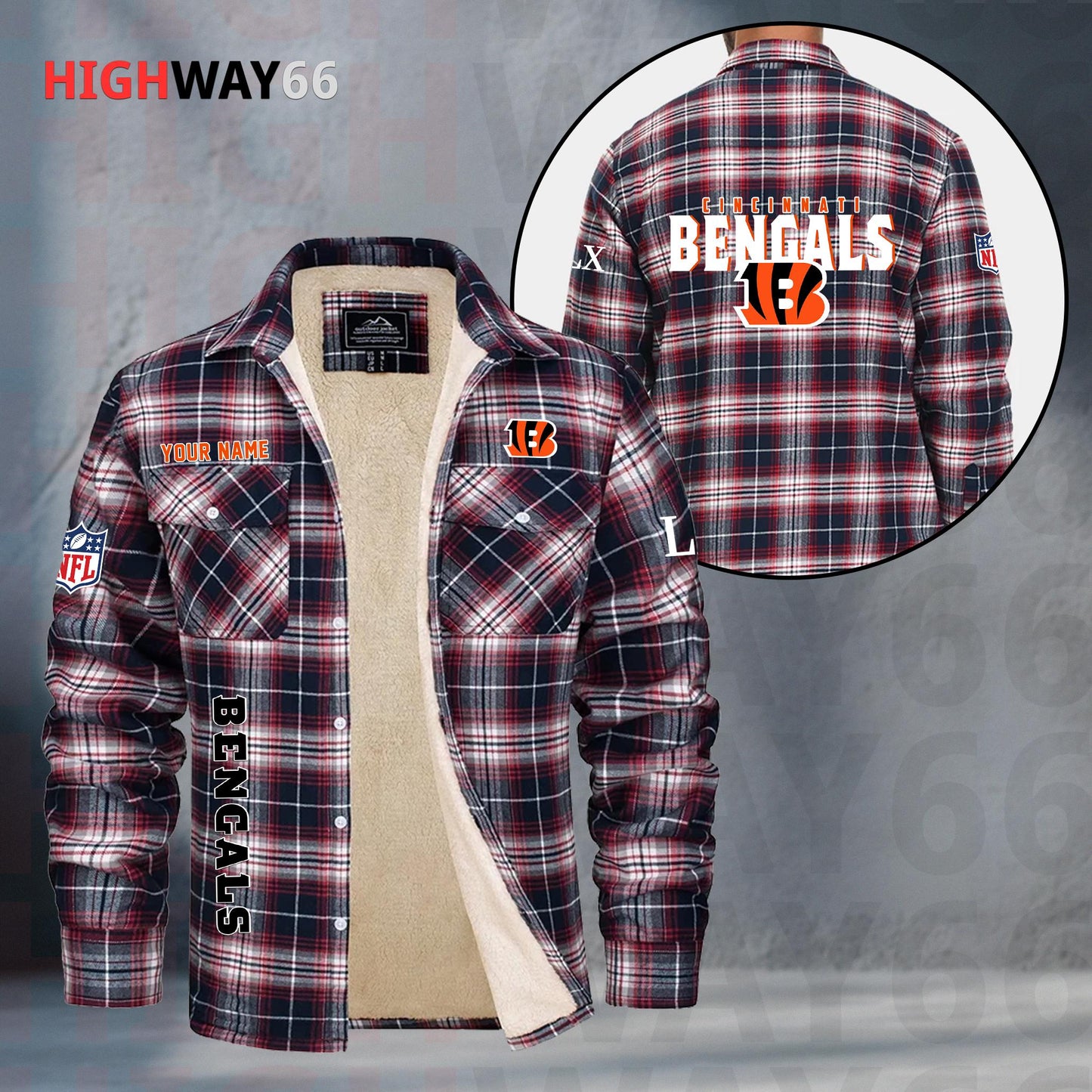 Cincinnati Bengals Fleece Flannel Plaid Jacket MN71