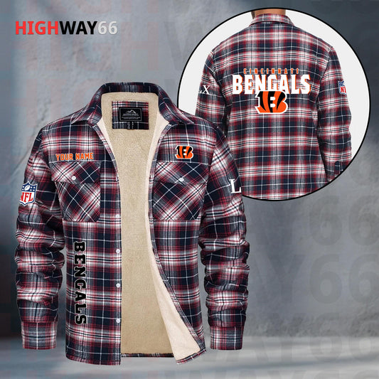 Cincinnati Bengals Fleece Flannel Plaid Jacket MN71