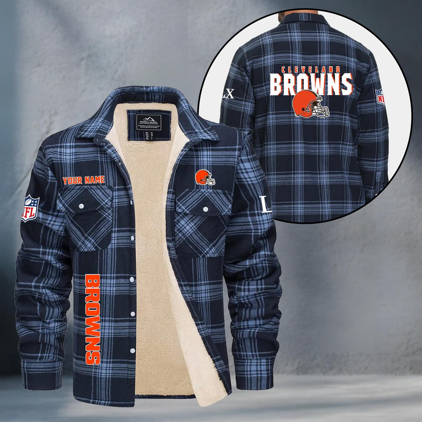 Cleveland Browns Fleece Flannel Plaid Jacket MN72
