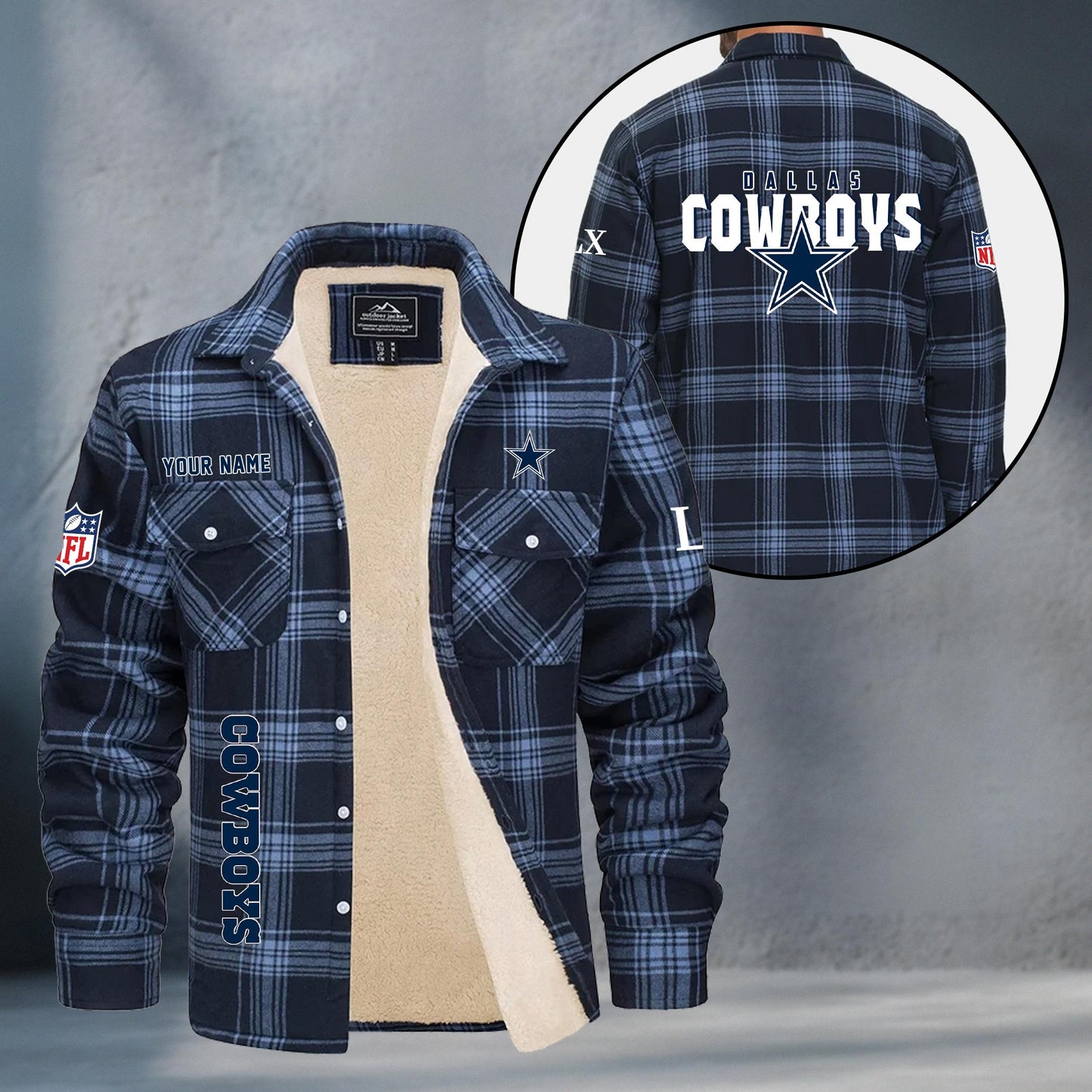 Dallas Cowboys Fleece Flannel Plaid Jacket MN73