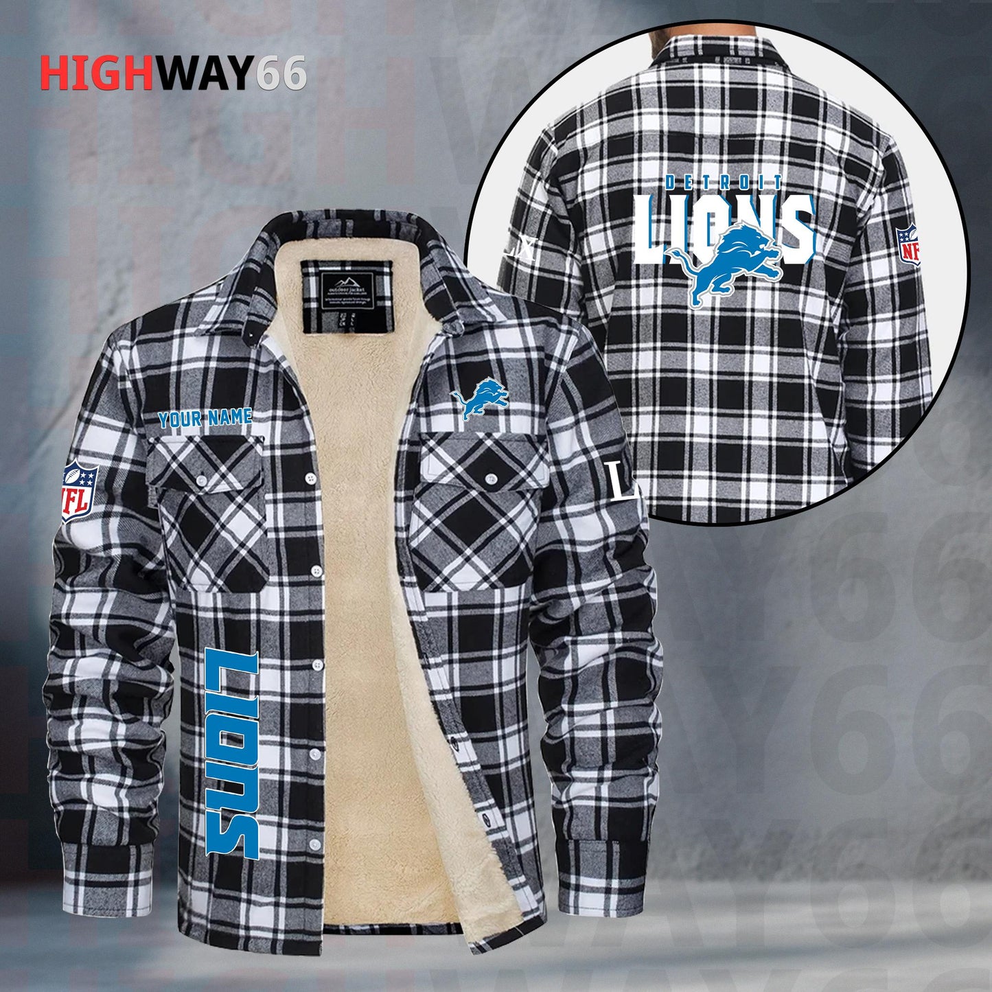 Detroit Lions Fleece Flannel Plaid Jacket MN75