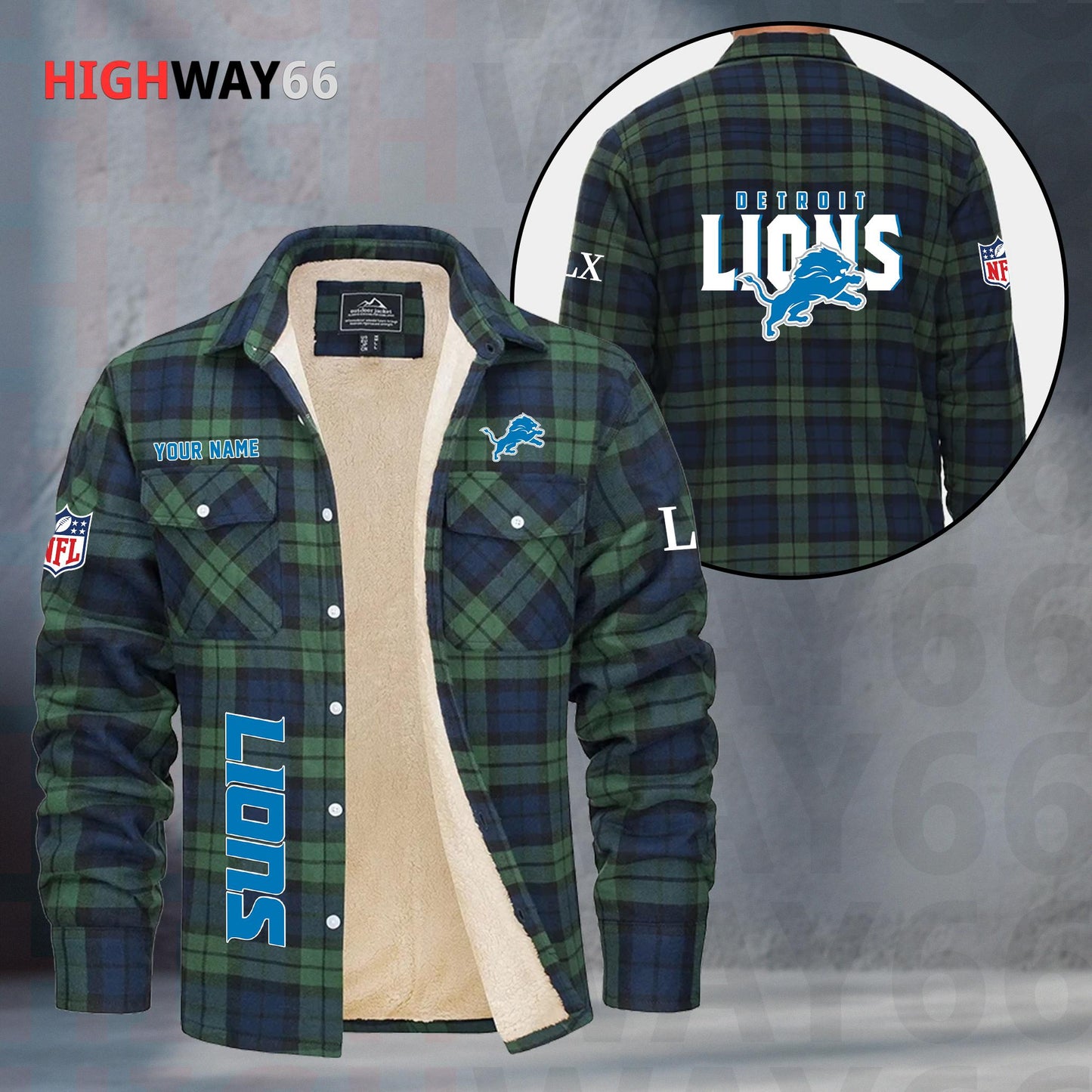 Detroit Lions Fleece Flannel Plaid Jacket MN75