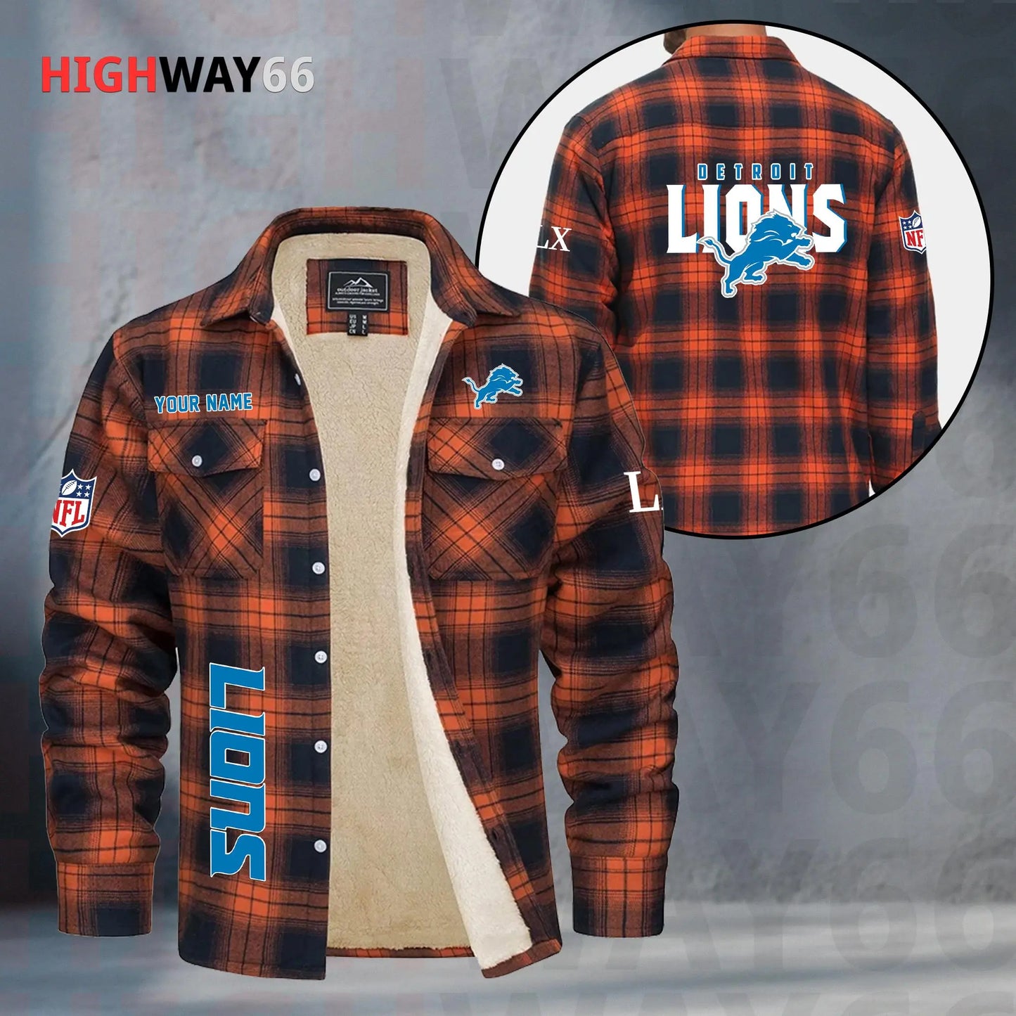 Detroit Lions Fleece Flannel Plaid Jacket MN75