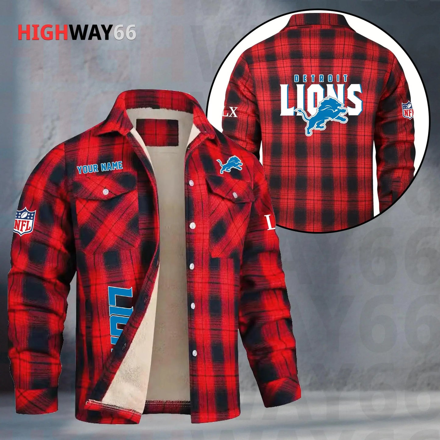 Detroit Lions Fleece Flannel Plaid Jacket MN75